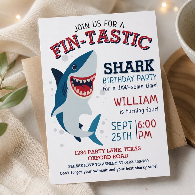 Invitation d'anniversaire pour enfants Requin Sour (Créateur téléchargé)