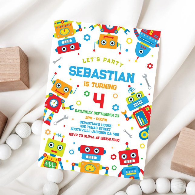 Invitation d'anniversaire pour enfants robots (Créateur téléchargé)