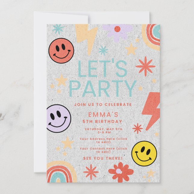 Invitation d'anniversaire pour enfants Smiley - No (Devant)