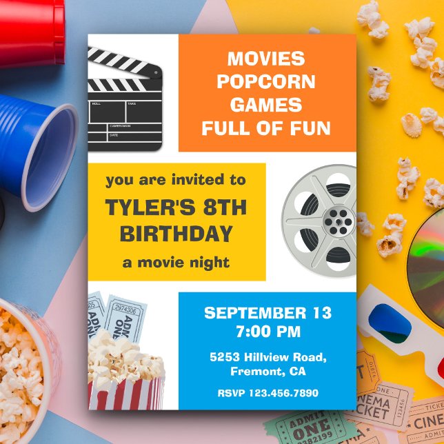 Invitation d'anniversaire pour enfants soirée ciné (Créateur téléchargé)
