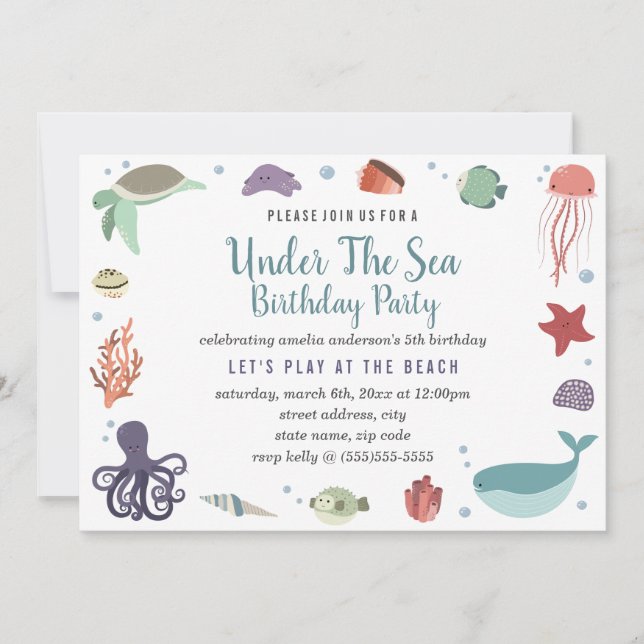 Invitation d'anniversaire pour enfants sous la mer (Devant)