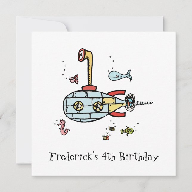 Invitation d'anniversaire pour enfants sous-marins (Devant)