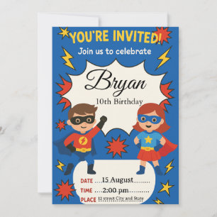 Invitation d'anniversaire pour enfants Super-héros