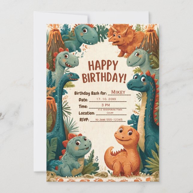 Invitation d'anniversaire pour enfants sur le thèm (Devant)