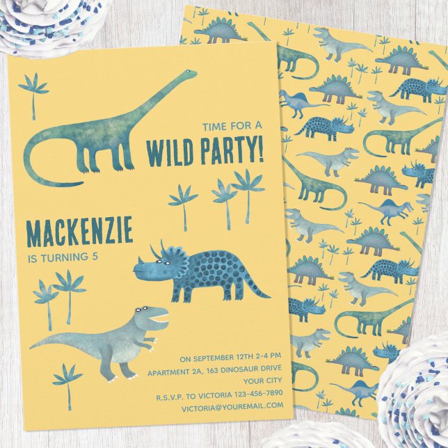 Invitation d'anniversaire pour enfants sur le thèm (Fun dinosaur personalized kids birthday party invitation)