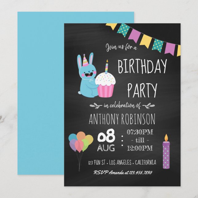 Invitation d'anniversaire pour enfants sur tableau (Devant / Derrière)