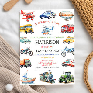 Invitation d'anniversaire pour enfants Véhicule de