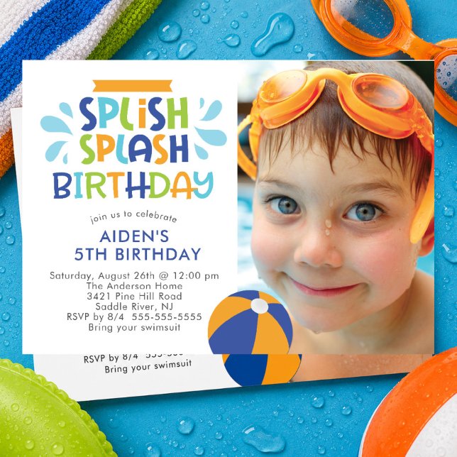 Invitation d'anniversaire pour fête au bassin Spli (Créateur téléchargé)