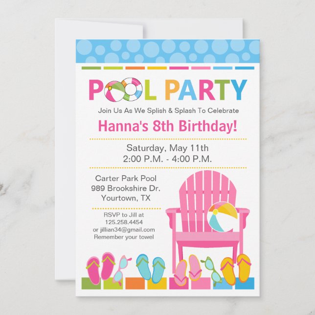 Invitation d'anniversaire pour fête au bord de la  (Devant)