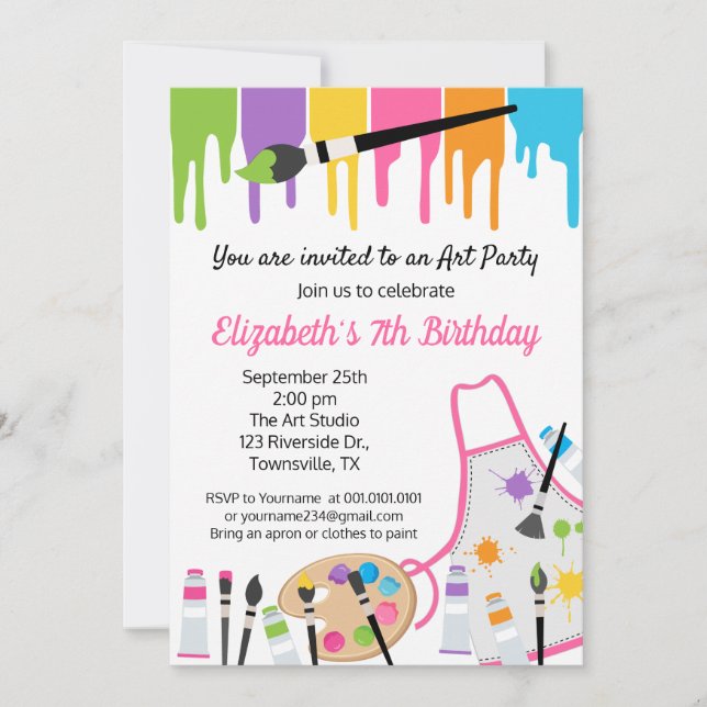 Invitation d'anniversaire pour fête de peinture (Devant)