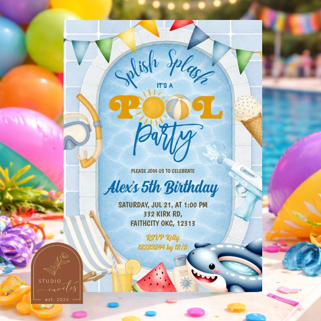 Invitation d'anniversaire pour fête de piscine pou (Créateur téléchargé)