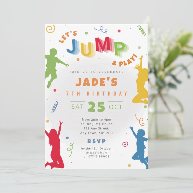 Invitation d'anniversaire pour fête de saut des en (Debout devant)