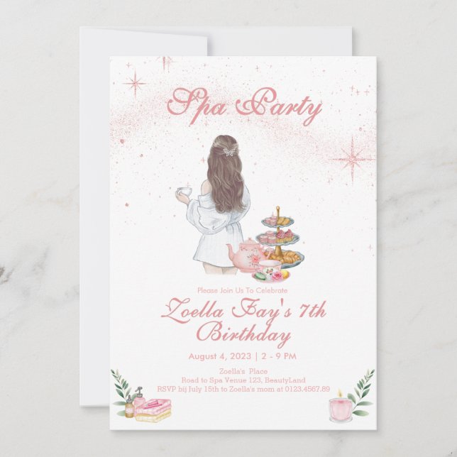 Invitation d'anniversaire pour fille à thème Spa R (Devant)