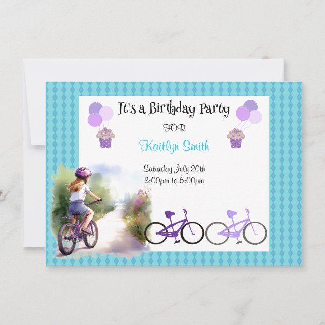 Invitation d'anniversaire pour fille à vélo (Devant)