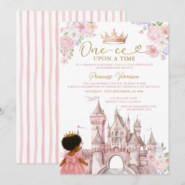 Invitation d'anniversaire pour fille afro-américai (Devant / Derrière)