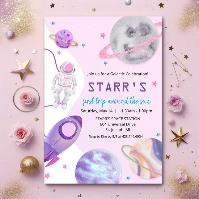 Invitation d'anniversaire pour fille astronaute -  (Créateur téléchargé)