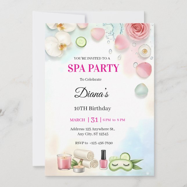 Invitation d'anniversaire pour fille au Spa | Fête (Devant)