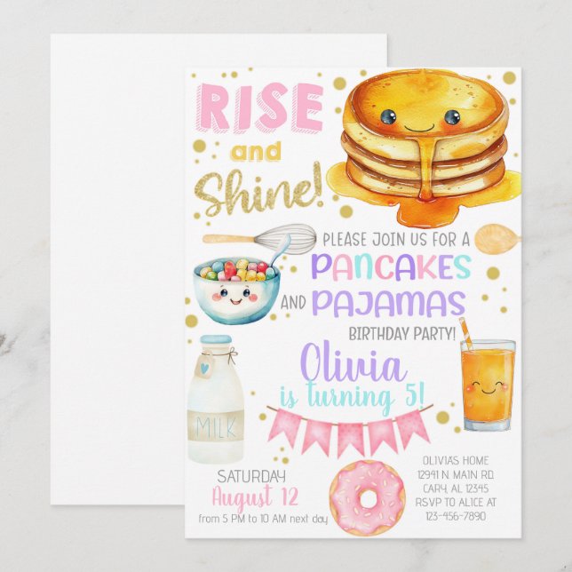 Invitation d'anniversaire pour fille avec crêpes e (Devant / Derrière)