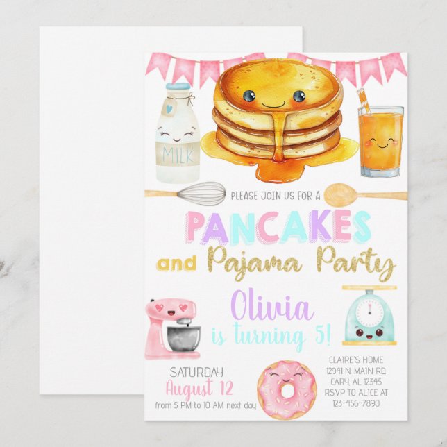 Invitation d'anniversaire pour fille avec crêpes e (Devant / Derrière)