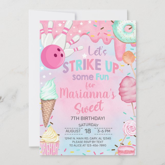 Invitation d'anniversaire pour fille avec des bonb (Devant)