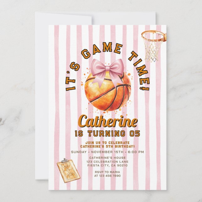 Invitation d'anniversaire pour fille avec ruban ro (Devant)
