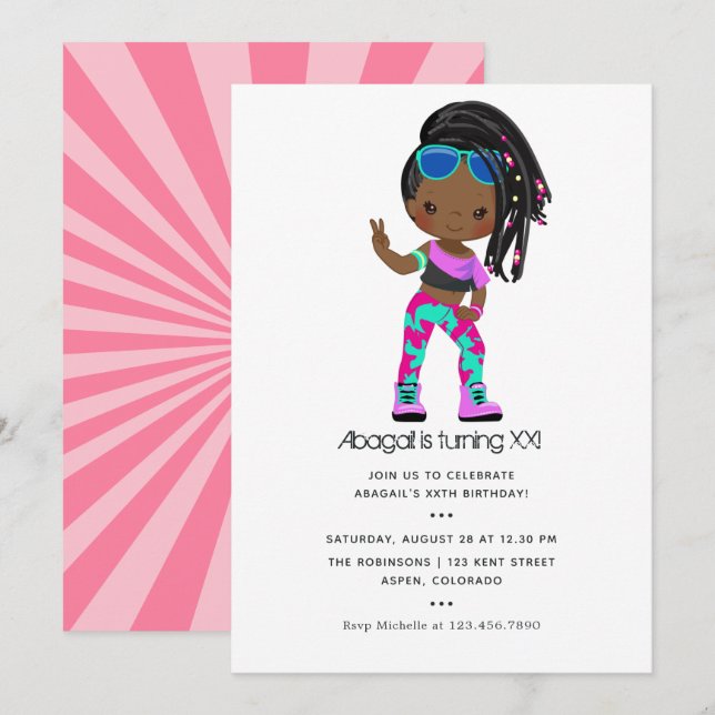 Invitation d'anniversaire pour fille avec tresses  (Devant / Derrière)