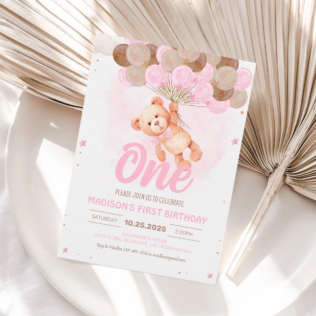 Invitation d'anniversaire pour fille de 1 an avec  (Créateur téléchargé)