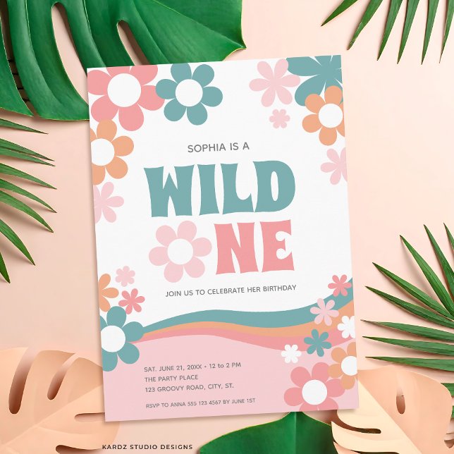 Invitation d'anniversaire pour fille de 1 an Daisy (The front of the invitation is shown at a 5x7 inch. Choose size, paper, + corner style.)