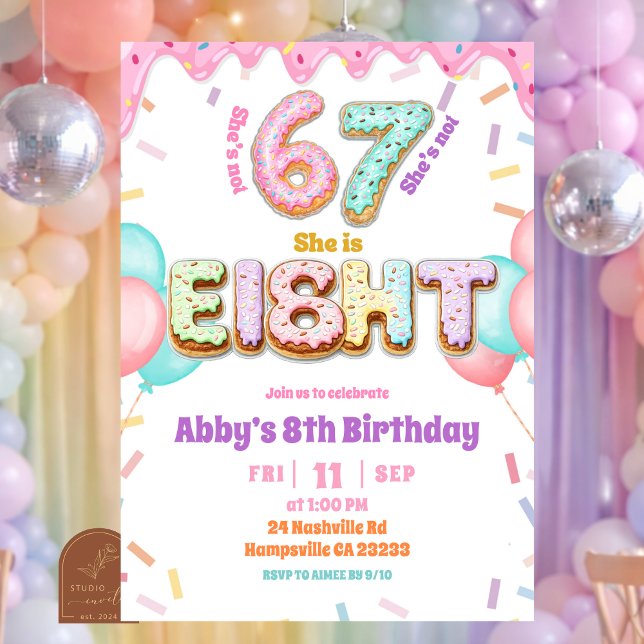 Invitation d'anniversaire pour fille de 8 ans avec (Créateur téléchargé)