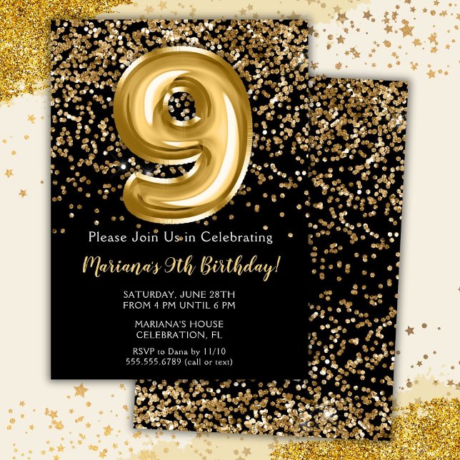 Invitation d'anniversaire pour fille de 9 ans Blac (Créateur téléchargé)
