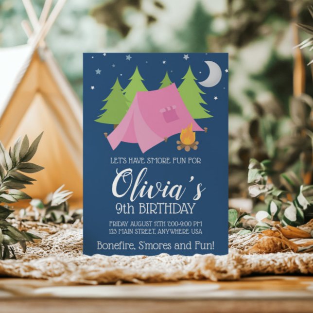 Invitation d'anniversaire pour fille de camping Gl (Créateur téléchargé)