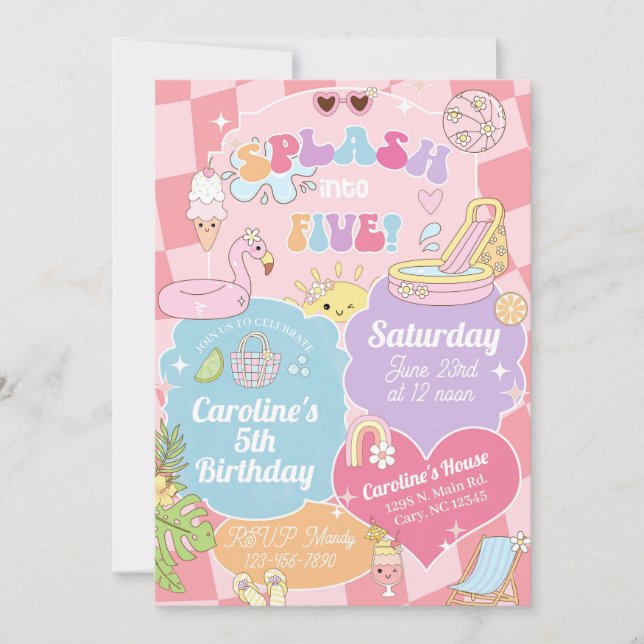 Invitation d'anniversaire pour fille de cinq ans p (Devant)