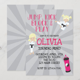 Invitation d'anniversaire pour fille de karaté ros
