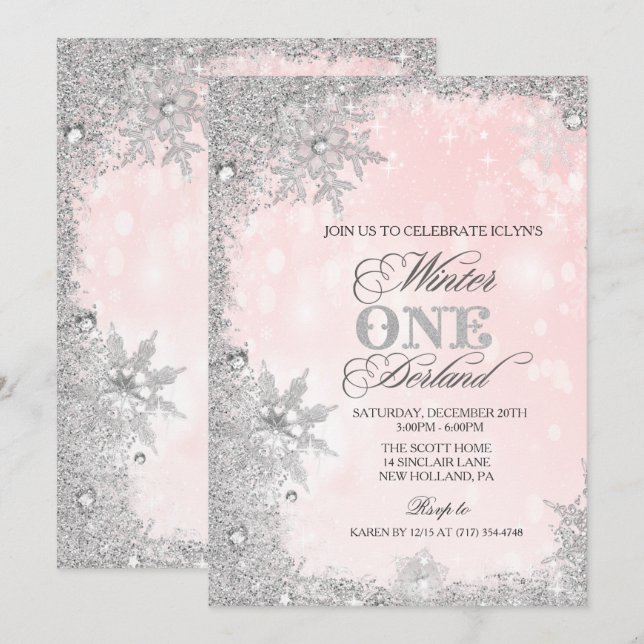 Invitation d'anniversaire pour fille en hiver pour (Devant / Derrière)