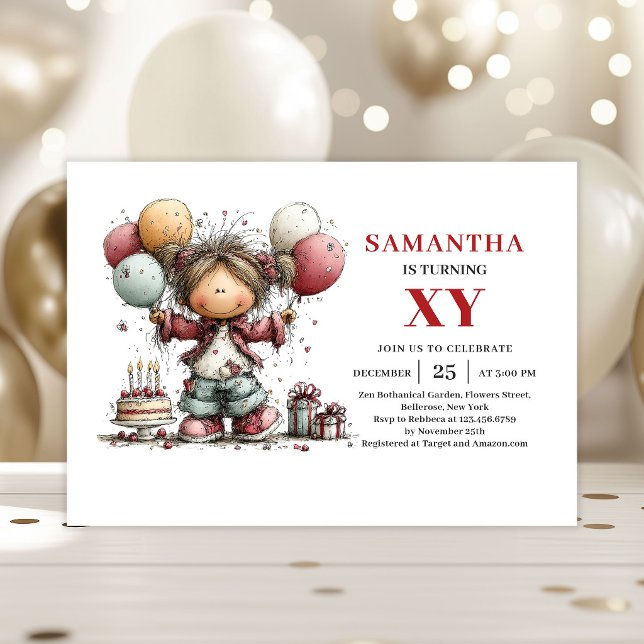 Invitation d'anniversaire pour fille esthétique Fê (Aesthetic Girl Birthday Invitation Cute Party Printable)