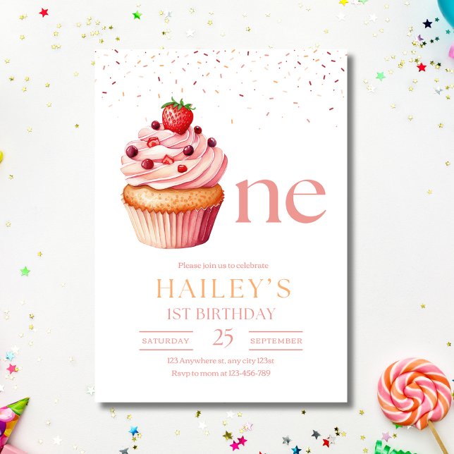 Invitation d'anniversaire pour fille gâteau rose 1 (Créateur téléchargé)