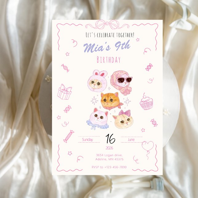 Invitation d'anniversaire pour fille Kitty  (Créateur téléchargé)