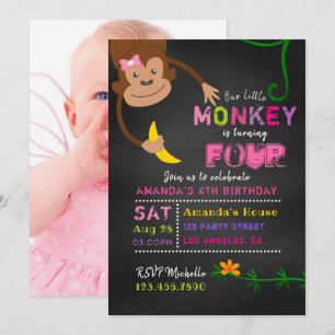 Invitation d'anniversaire pour fille singe petit t