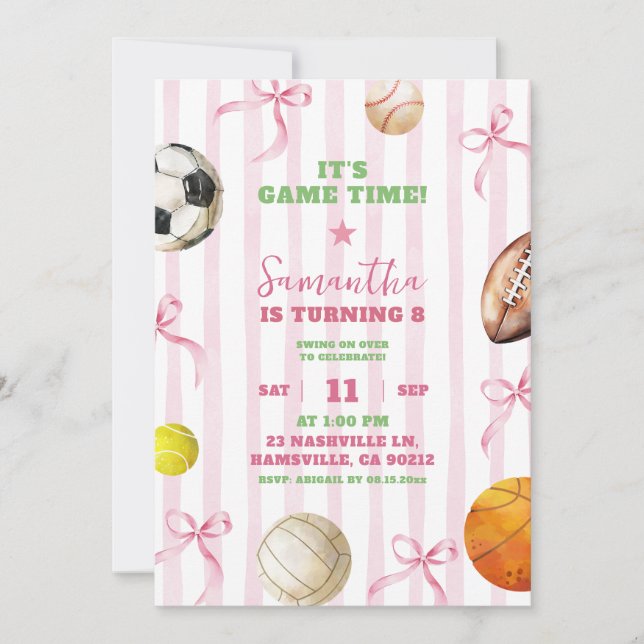 Invitation d'anniversaire pour fille sportive avec (Devant)