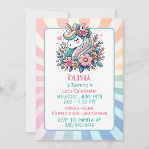 Invitation d'anniversaire pour fille thème licorne
