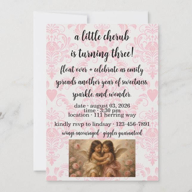 Invitation d'anniversaire pour filles ange doux ch (Dos)