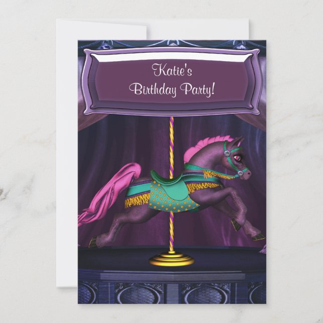 Invitation d'anniversaire pour filles au carrousel (Devant)