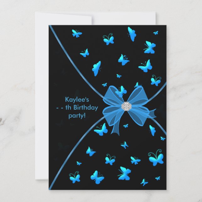 Invitation d'anniversaire pour filles au papillon  (Devant)