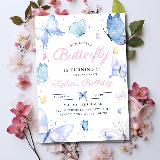 Invitation d'anniversaire pour filles aux papillon (Créateur téléchargé)