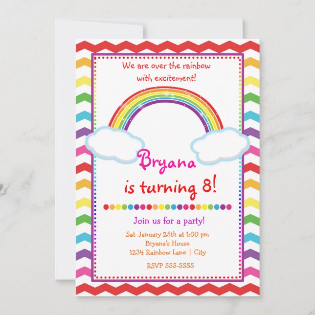 Invitation d'anniversaire pour filles Chevron Arc- (Devant)