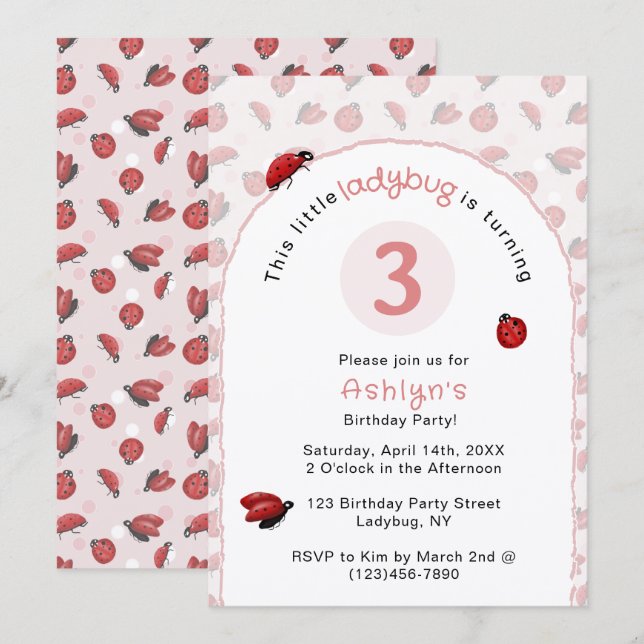 Invitation d'anniversaire pour filles coccinelle r (Devant / Derrière)