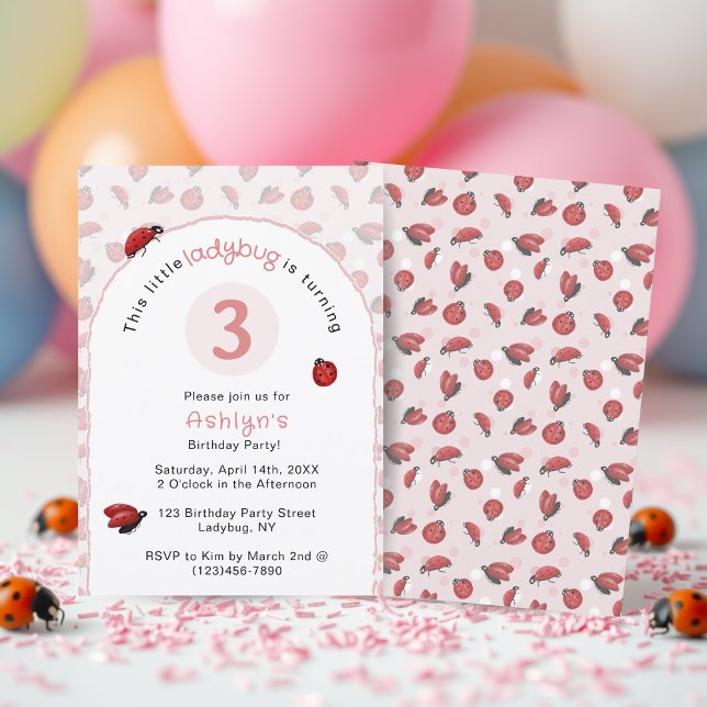 Invitation d'anniversaire pour filles coccinelle r (Pink Ladybug Girls Birthday Invitation)