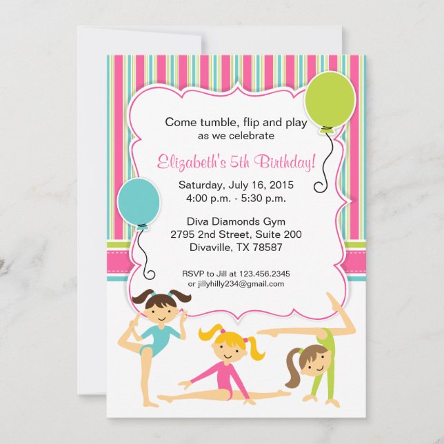 Invitation d'anniversaire pour filles de gymnastiq (Devant)