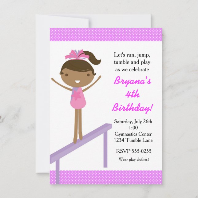 Invitation d'anniversaire pour filles de gymnastiq (Devant)