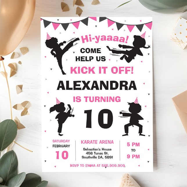 Invitation d'anniversaire pour filles de karaté ar (Créateur téléchargé)